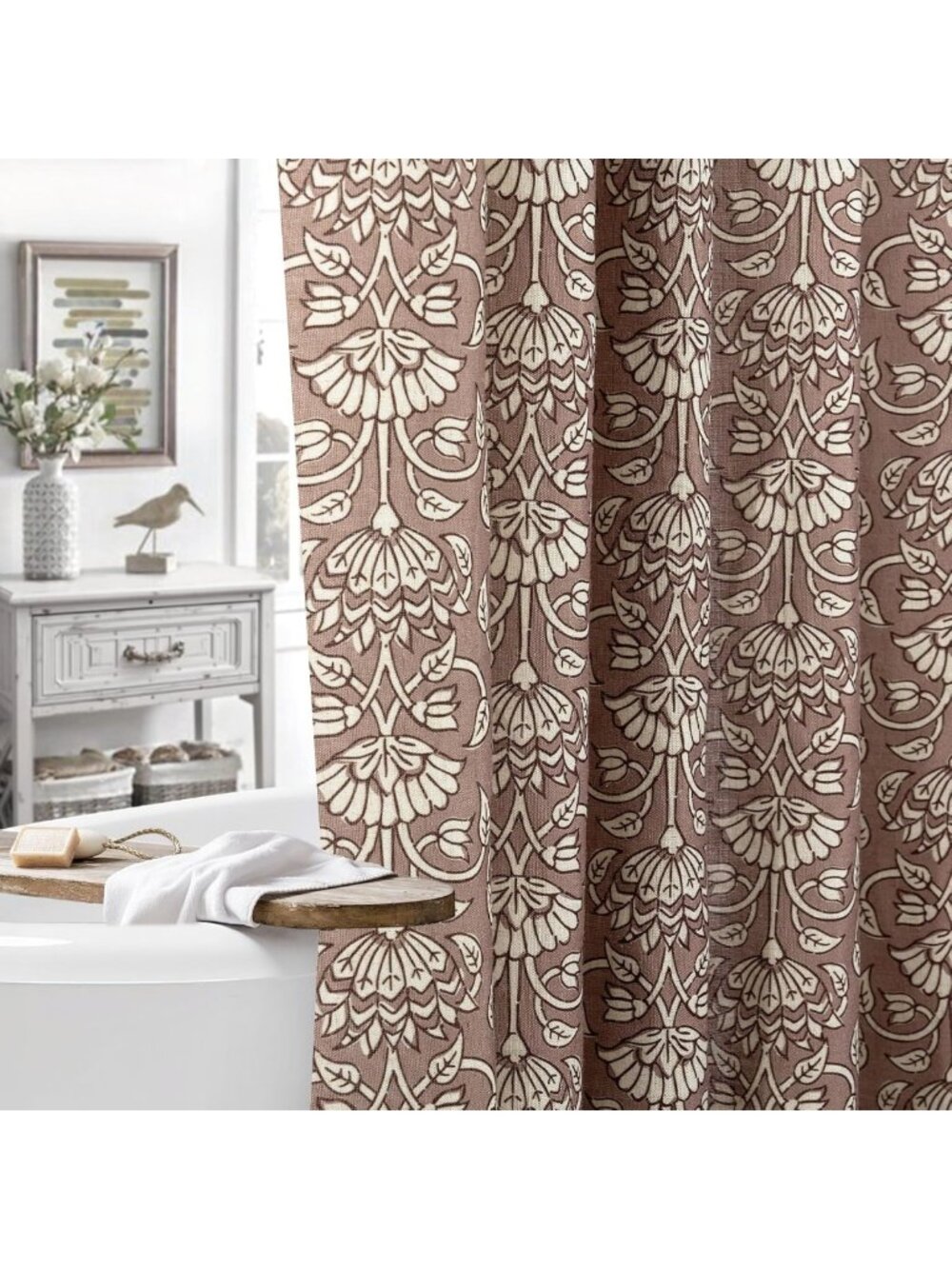 Vintage Floral Shower Curtain - 72x72", Cotton Blend, Farmhouse Decor
